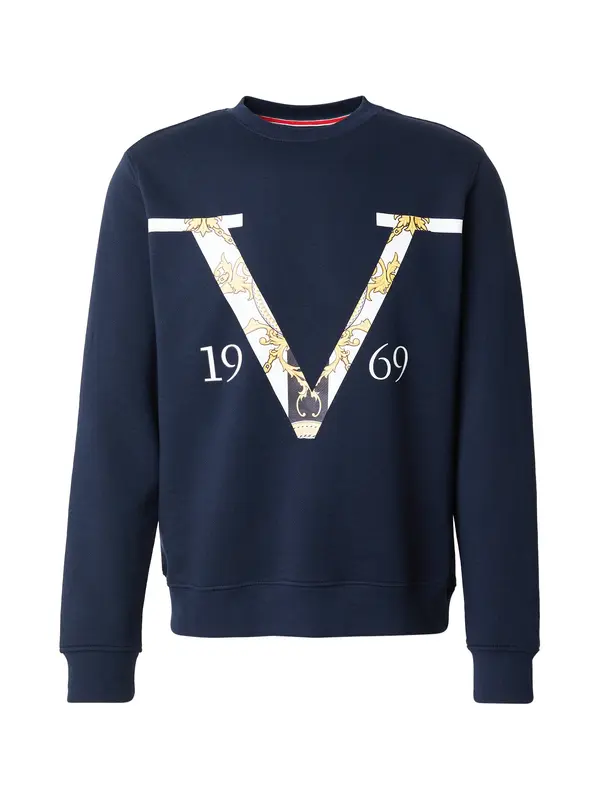 19V69 ITALIA 19V69 ITALIA Sweater majica 'Nico Old Baroque'  mornarsko plava / svijetložuta / crna / bijela
