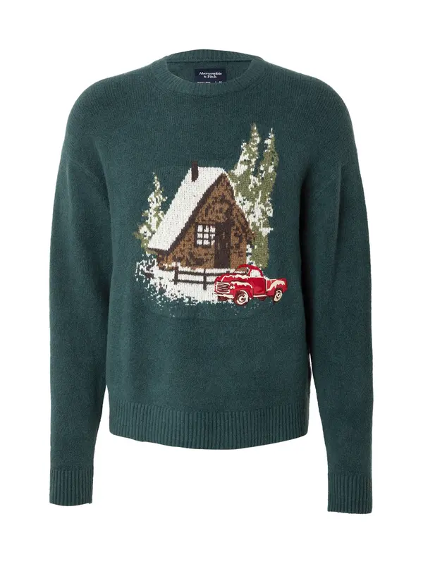 Abercrombie & Fitch Abercrombie & Fitch Pulover 'HOLIDAY NOVELTY'  smeđa / tamno zelena / crvena / bijela
