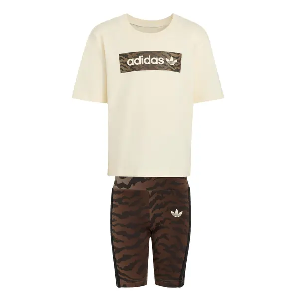 ADIDAS ORIGINALS ADIDAS ORIGINALS Komplet 'AOP CYCLING SHORT TEE'  tamno smeđa / crna / bijela