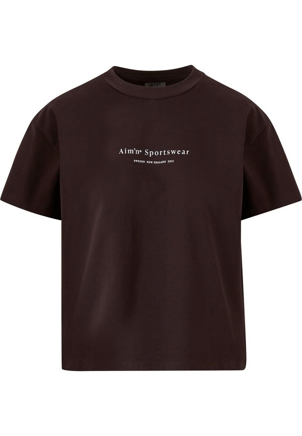 Aim'n Aim'n Majica 'AMN-243-TOP-24010380-106'  tamno smeđa / bijela melange