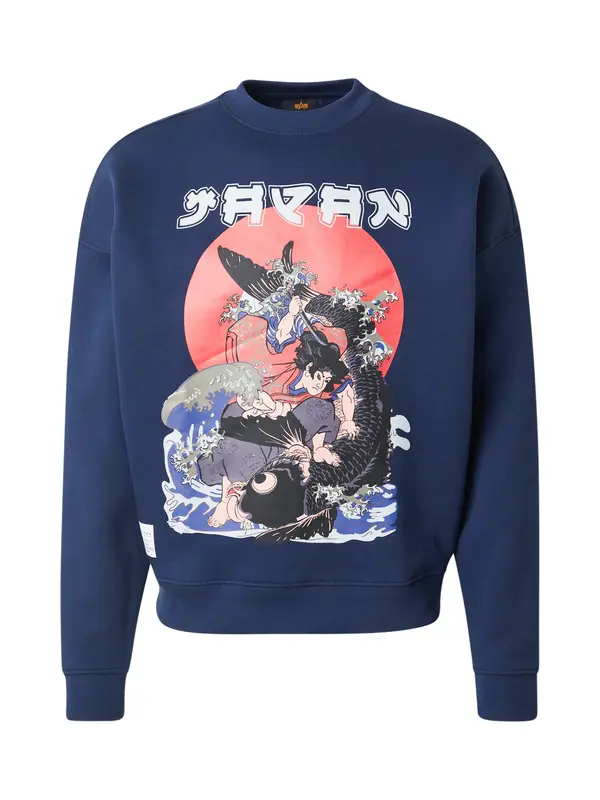 ALPHA INDUSTRIES ALPHA INDUSTRIES Sweater majica 'Japan Warrior'  mornarsko plava / siva / crvena / crna