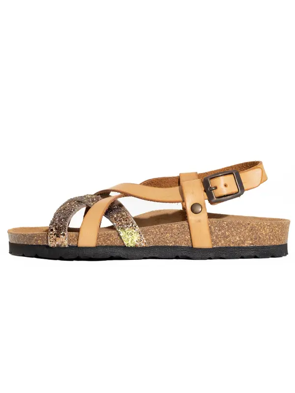 Bayton Bayton Sandale 'Kari'  boja devine dlake (camel) / zlatna
