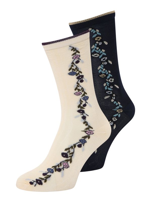 BeckSöndergaard BeckSöndergaard Čarape 'Wintery Visca'  tirkiz / noćno plava / maslinasta / prljavo bijela