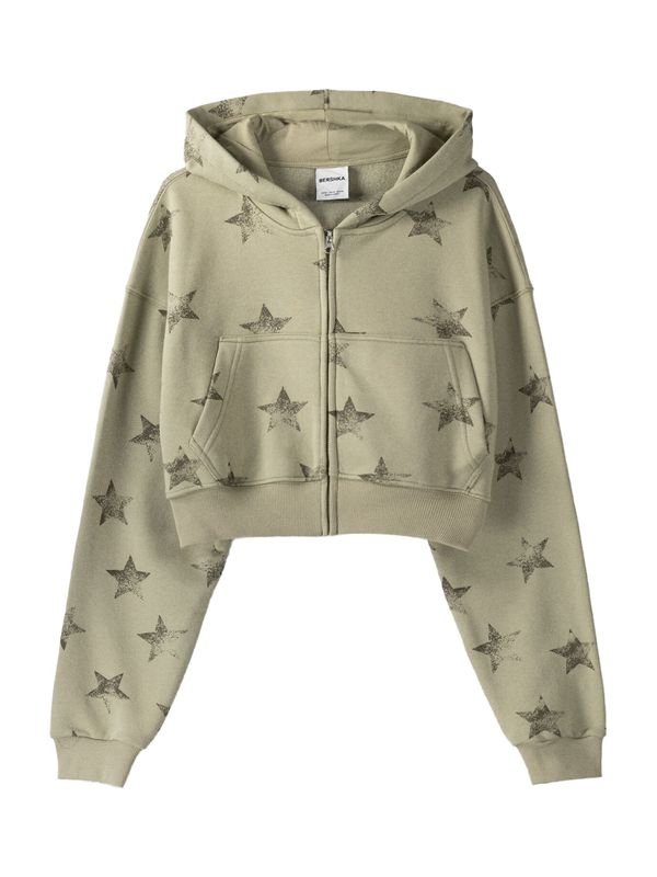 Bershka Bershka Gornji dio trenirke  sivkasto bež / tamno zelena