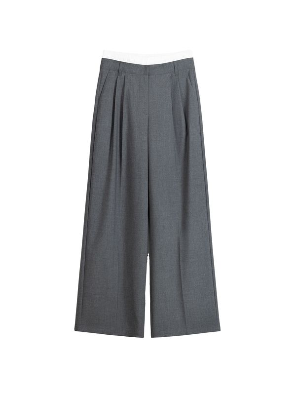 Bershka Bershka Hlače s naborima  antracit siva / bijela