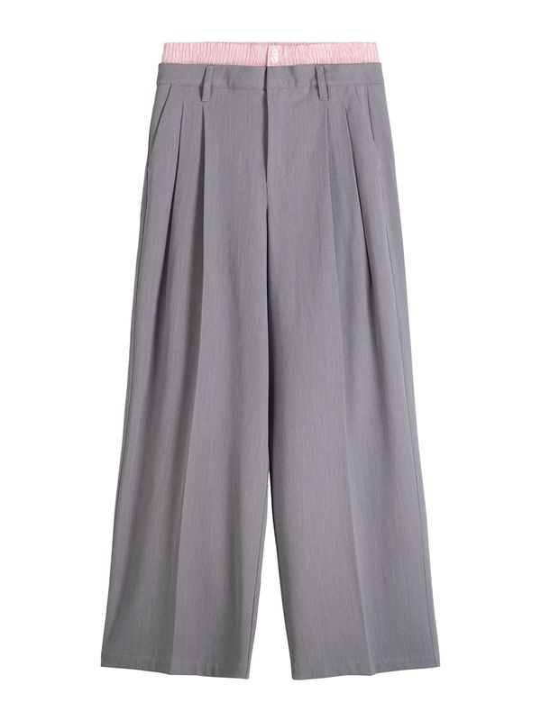 Bershka Bershka Hlače s naborima  siva melange / roza / bijela