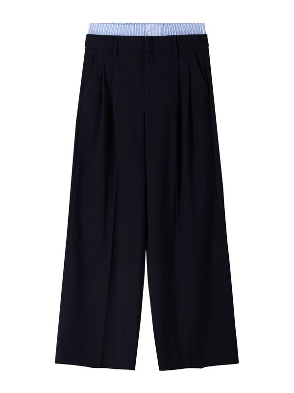 Bershka Bershka Hlače s naborima  svijetloplava / crna / bijela