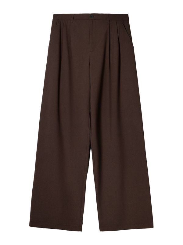 Bershka Bershka Hlače s naborima  tamno smeđa