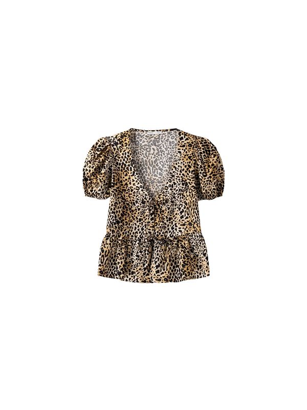 Bershka Bershka Majica  bež / boja devine dlake (camel) / crna