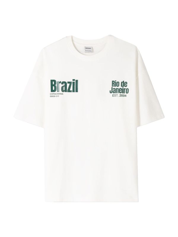 Bershka Bershka Majica 'BRAZIL'  tamno zelena / bijela