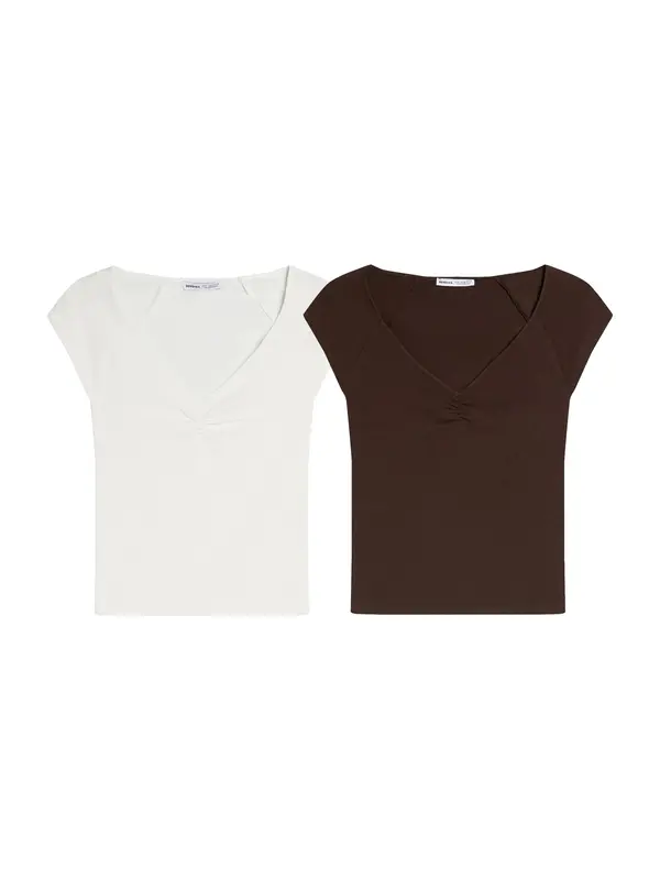 Bershka Bershka Majica  čokolada / bijela