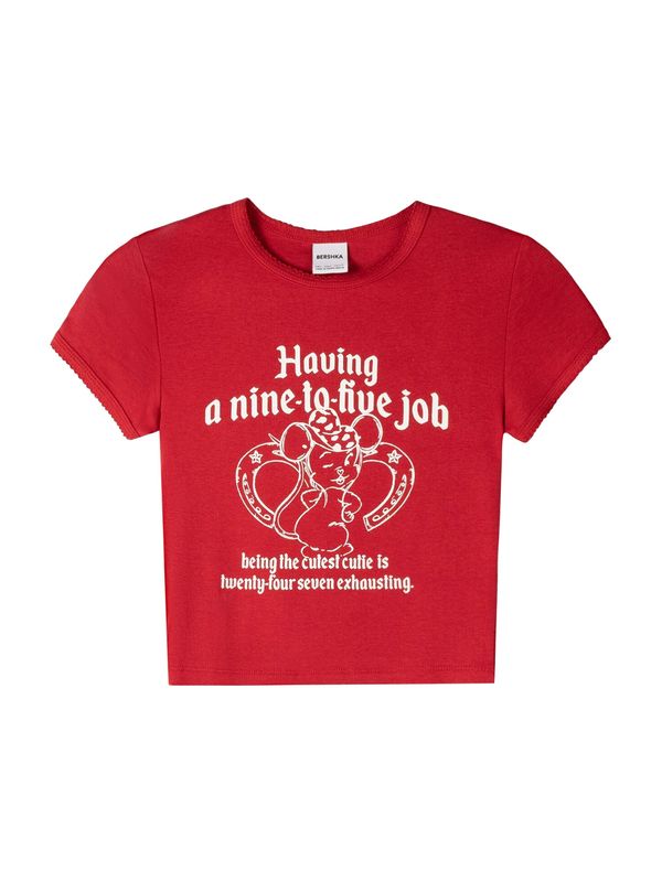 Bershka Bershka Majica  crvena / bijela