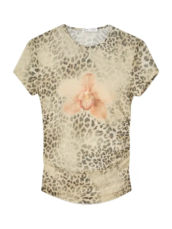 Bershka Bershka Majica  ecru/prljavo bijela / tamno smeđa / marelica / mandarina