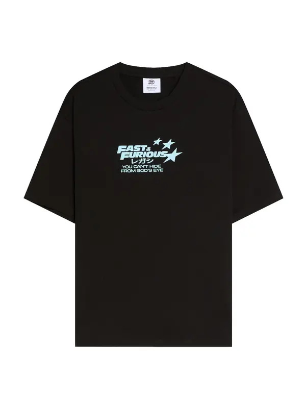 Bershka Bershka Majica 'FAST&FURIOUS'  svijetloplava / crna