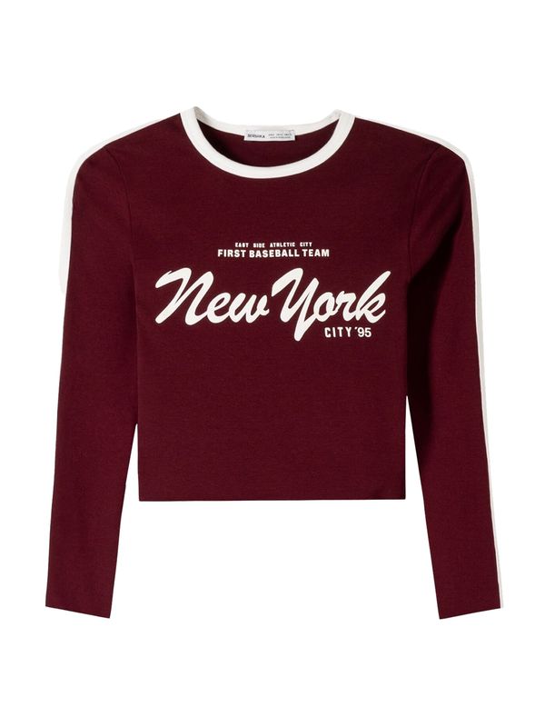 Bershka Bershka Majica  ljubičasto crvena / bijela