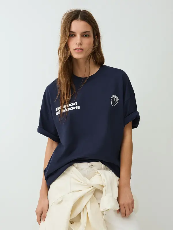 Bershka Bershka Majica  mornarsko plava / bijela