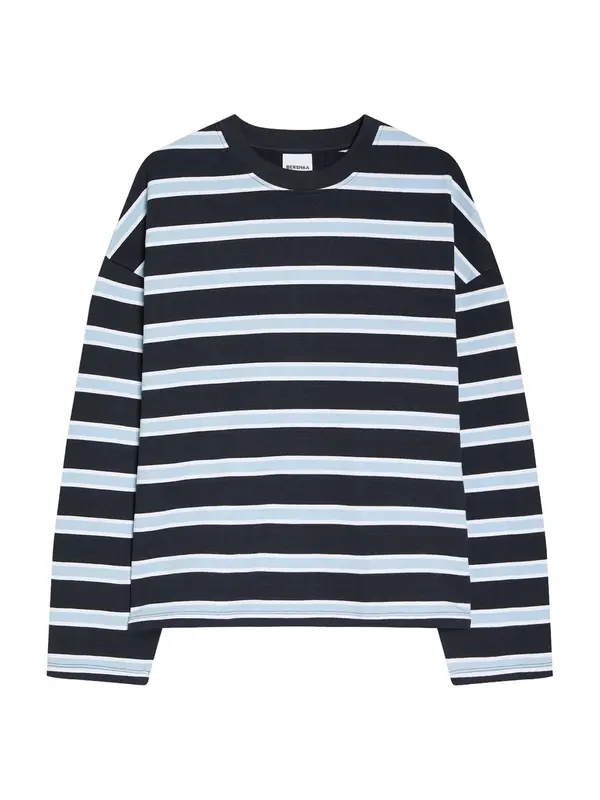 Bershka Bershka Majica  mornarsko plava / nebesko plava / bijela