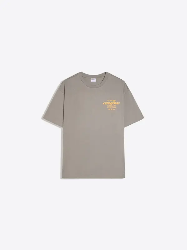 Bershka Bershka Majica 'PARADISE CLUB'  dimno siva / pastelno narančasta
