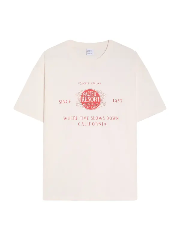 Bershka Bershka Majica 'PARADISE RESORT'  pastelno roza / crvena