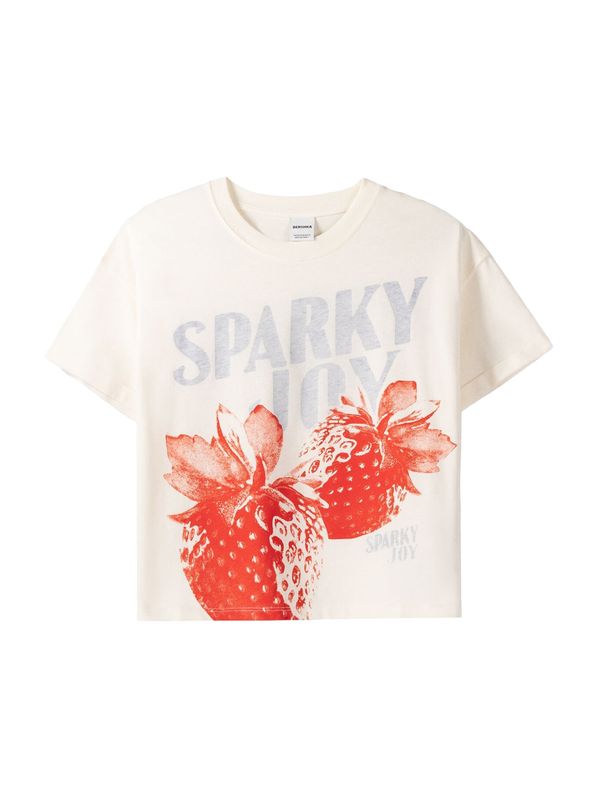 Bershka Bershka Majica  pastelno žuta / svijetlosiva / crvena