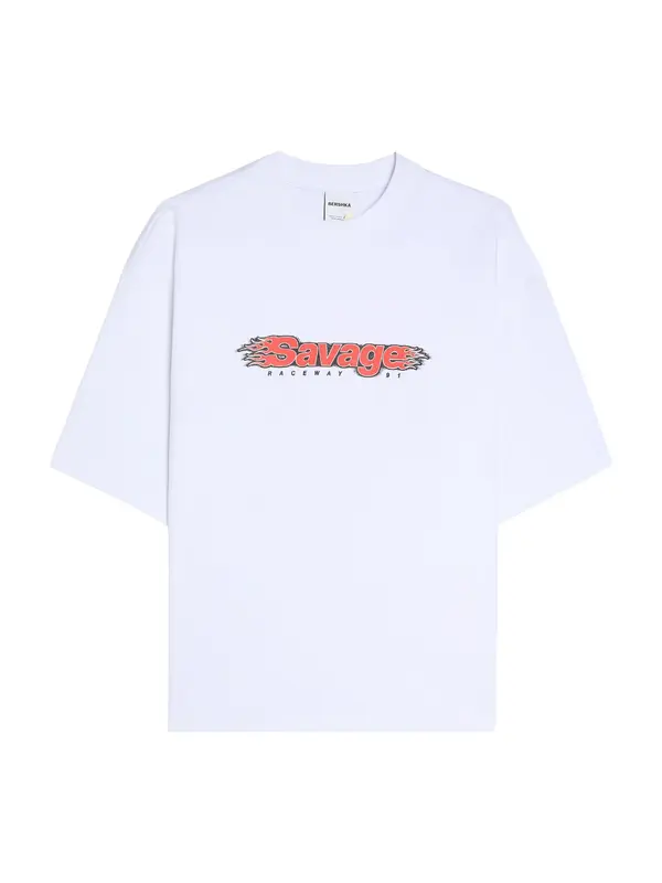 Bershka Bershka Majica 'SAVAG'  svijetlocrvena / crna / bijela