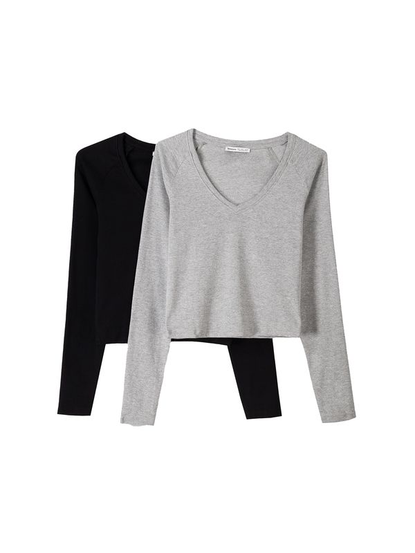 Bershka Bershka Majica  siva melange / crna