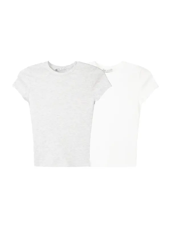 Bershka Bershka Majica  svijetlosiva / bijela