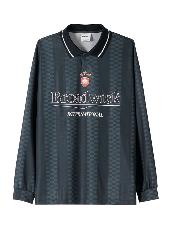 Bershka Bershka Majica  tamno zelena / narančasta / bijela