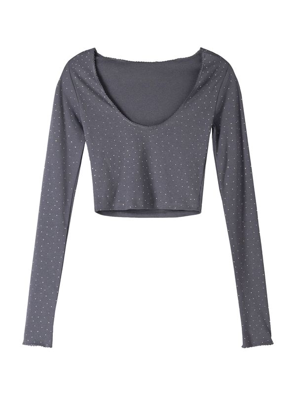 Bershka Bershka Majica  tamo siva / bijela