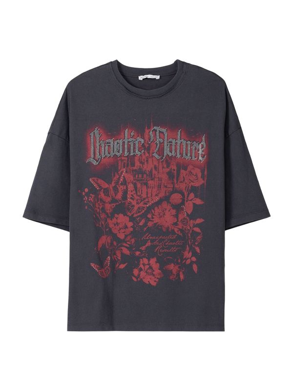 Bershka Bershka Majica  tamo siva / crvena