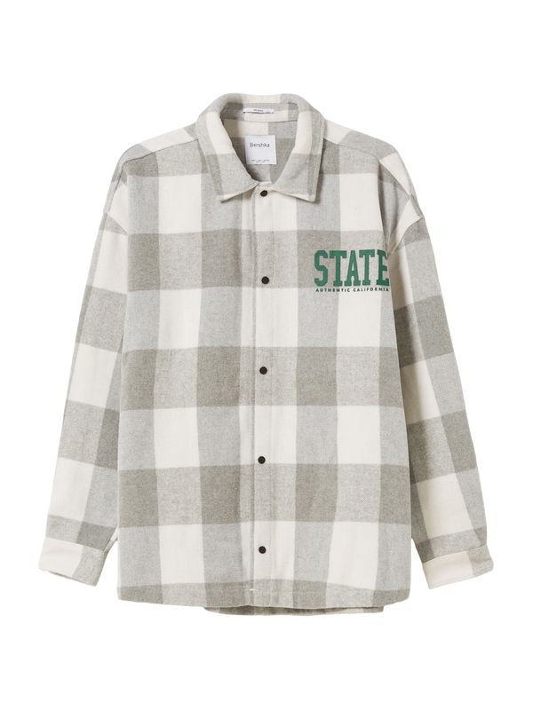 Bershka Bershka Prijelazna jakna  kameno siva / zelena / vuneno bijela