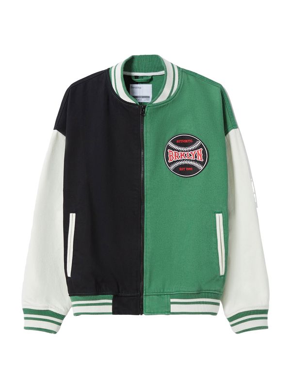 Bershka Bershka Prijelazna jakna  mornarsko plava / zelena / crvena / vuneno bijela