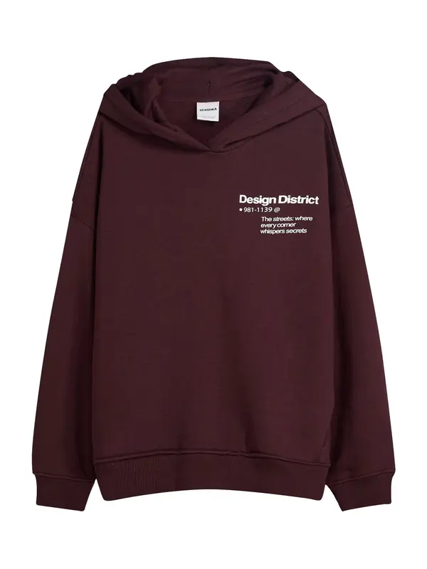 Bershka Bershka Sweater majica  tamno crvena / bijela