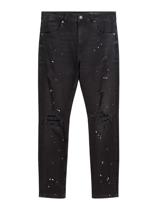 Bershka Bershka Traperice  krvavo crvena / crni traper / bijela