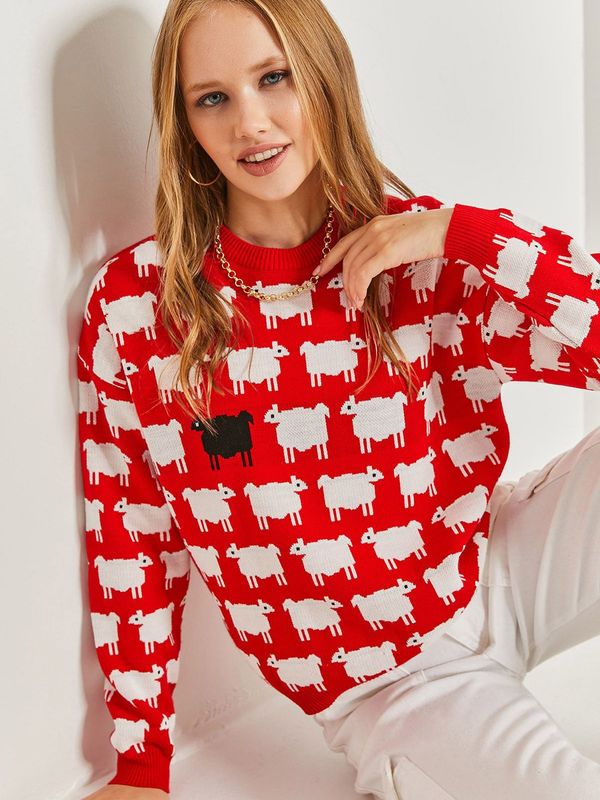 Bianco Lucci Bianco Lucci Pulover  crvena / crna / bijela