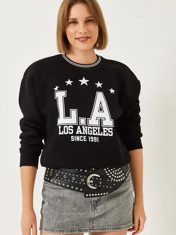 Bianco Lucci Bianco Lucci Sweater majica  crna / bijela