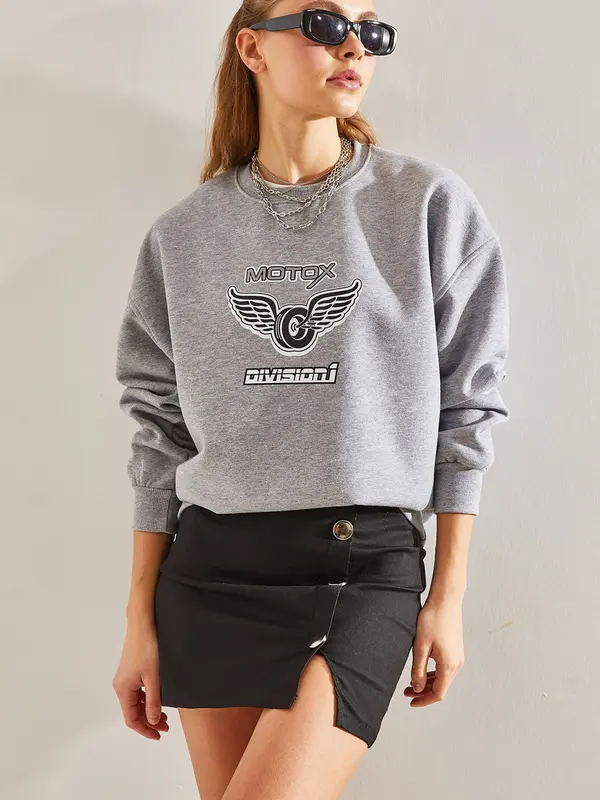 Bianco Lucci Bianco Lucci Sweater majica  siva / crna / bijela