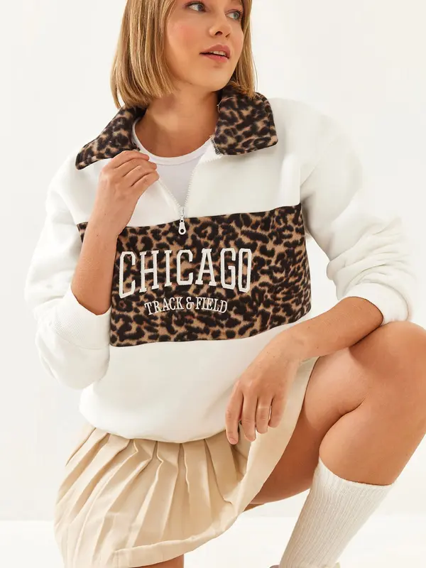 Bianco Lucci Bianco Lucci Sweater majica  svijetlosmeđa / crna / bijela