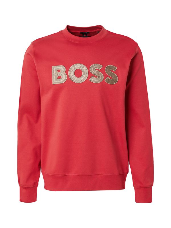 BOSS BOSS Sweater majica 'Sharpe'  sivkasto bež / moka smeđa / crvena