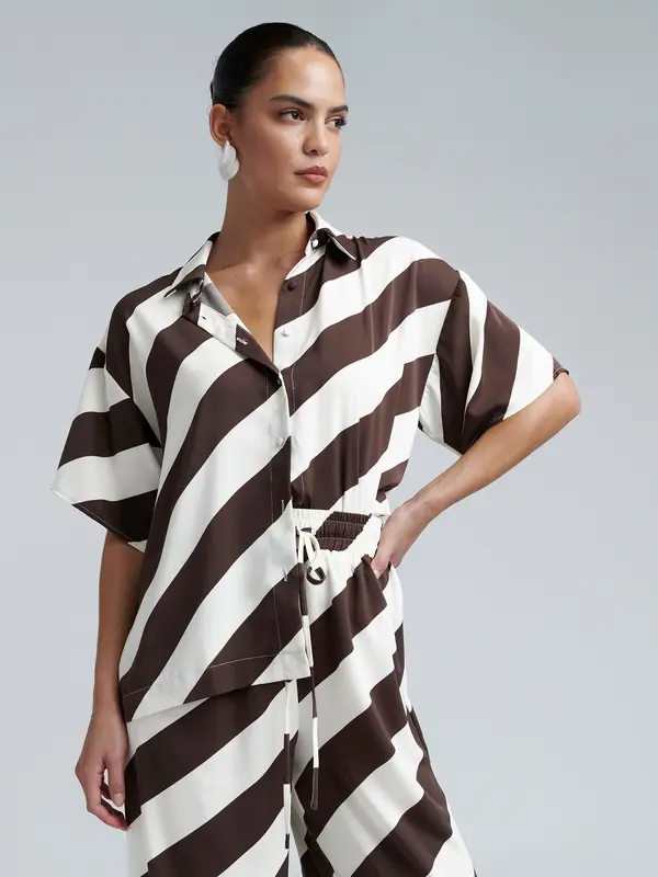 BWLDR BWLDR Bluza 'BARCELONA'  tamno smeđa / bijela