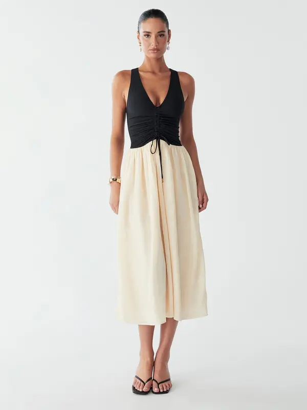 BWLDR BWLDR Haljina 'BEAU MIDI DRESS'  ecru/prljavo bijela / crna