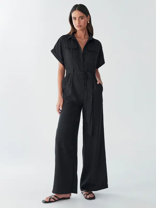 BWLDR BWLDR Kombinezon 'ARA LINEN JUMPSUIT'  crna