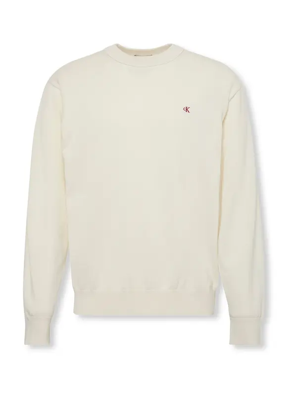 Calvin Klein Jeans Calvin Klein Jeans Pulover 'Monogram Embroidery Relaxed'  vuneno bijela