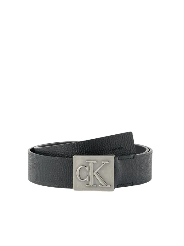 Calvin Klein Calvin Klein Remen 'Pebble Grain Monogram Plaque'  crna