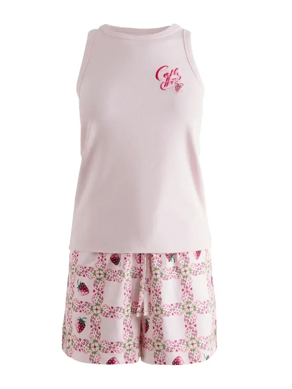 Cath Kidston Cath Kidston Kratke hlače za spavanje 'Raspberry'  zelena / magenta / pastelno roza / klasično crvena