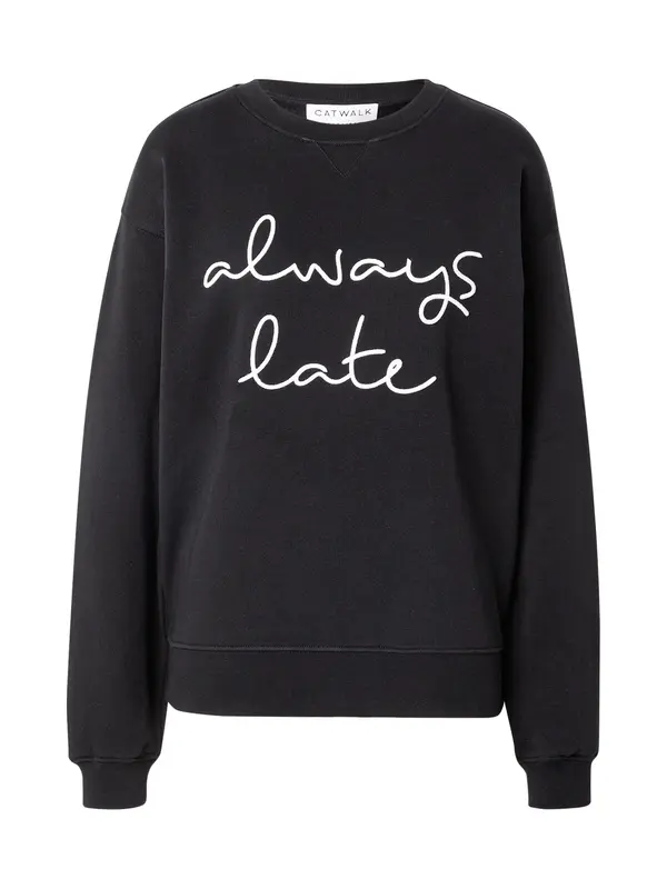 CATWALK JUNKIE CATWALK JUNKIE Sweater majica 'Always Late'  crna / bijela