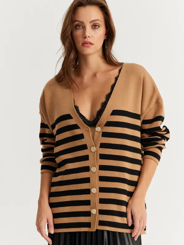 Cool & Sexy Cool & Sexy Kardigan  boja devine dlake (camel) / crna