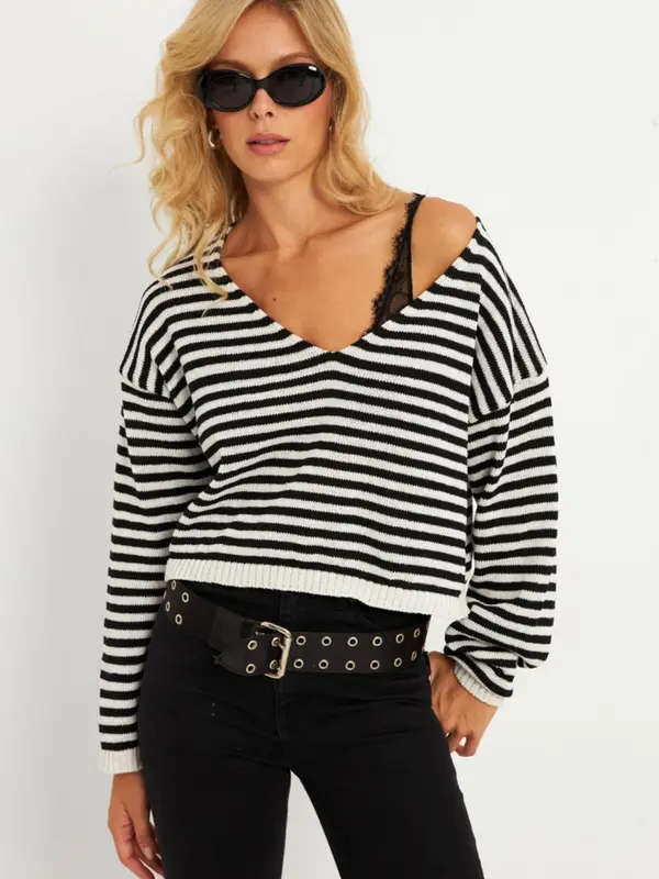 Cool & Sexy Cool & Sexy Pulover  crna / bijela