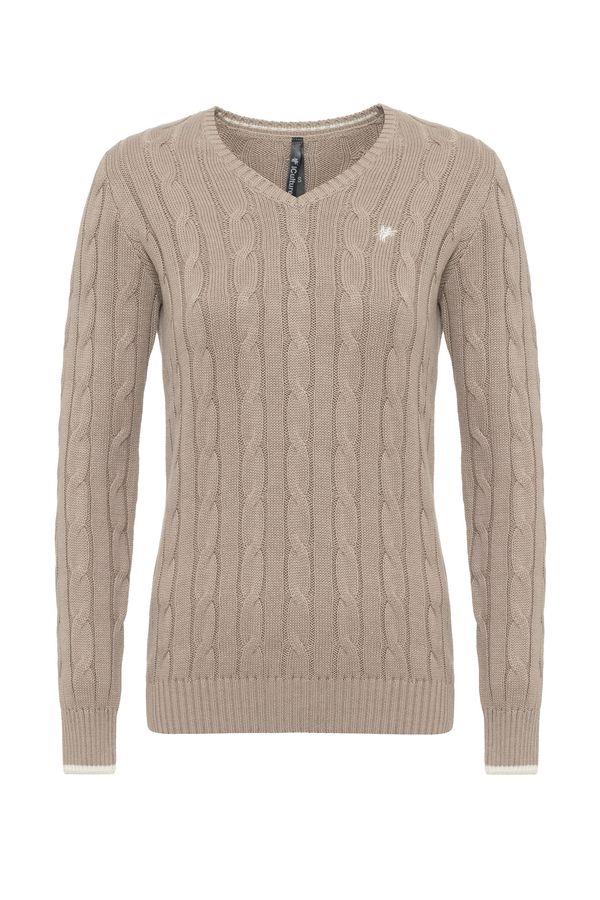 DENIM CULTURE DENIM CULTURE Pulover 'HANNAH'  toplo smeđa / bijela