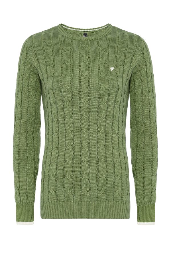 DENIM CULTURE DENIM CULTURE Pulover 'KENDALL'  maslinasta / bijela